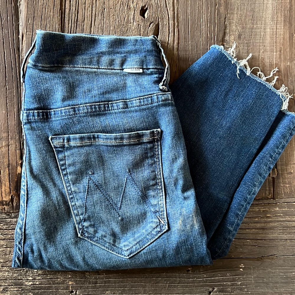 MOTHER High Waisted Looker Ankle Fray